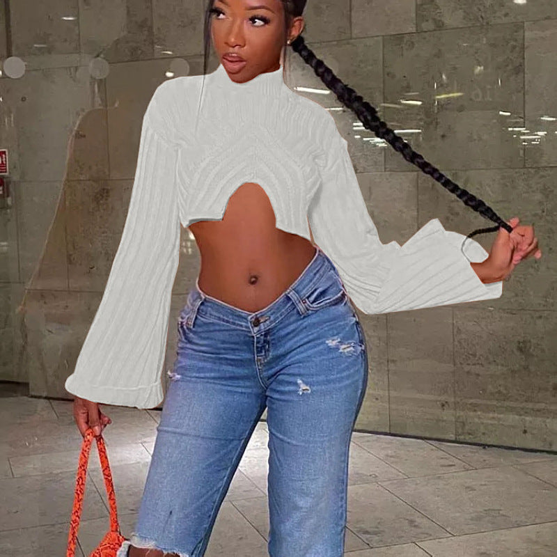 autumn and winter New lazy style women's clothing sexy exposed navel short long-sleeved pullover sweater women