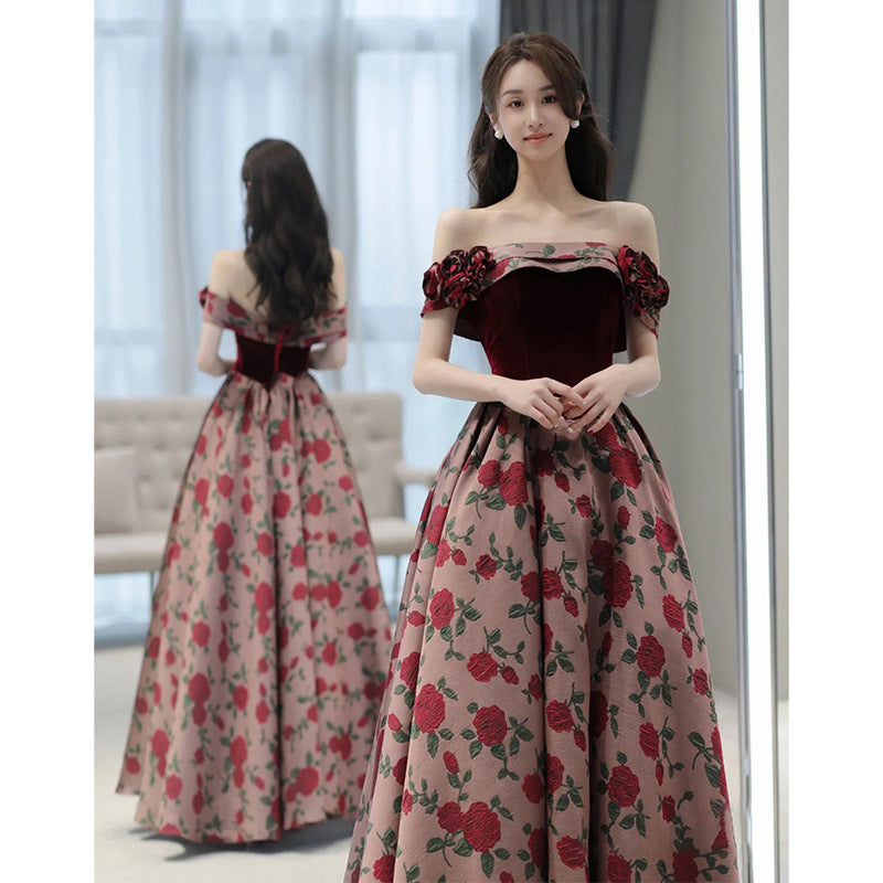 VSKKV off-Shoulder Toast Dress Bride High Sense New Wedding Dress Princess on the Run Engagement Dress Long