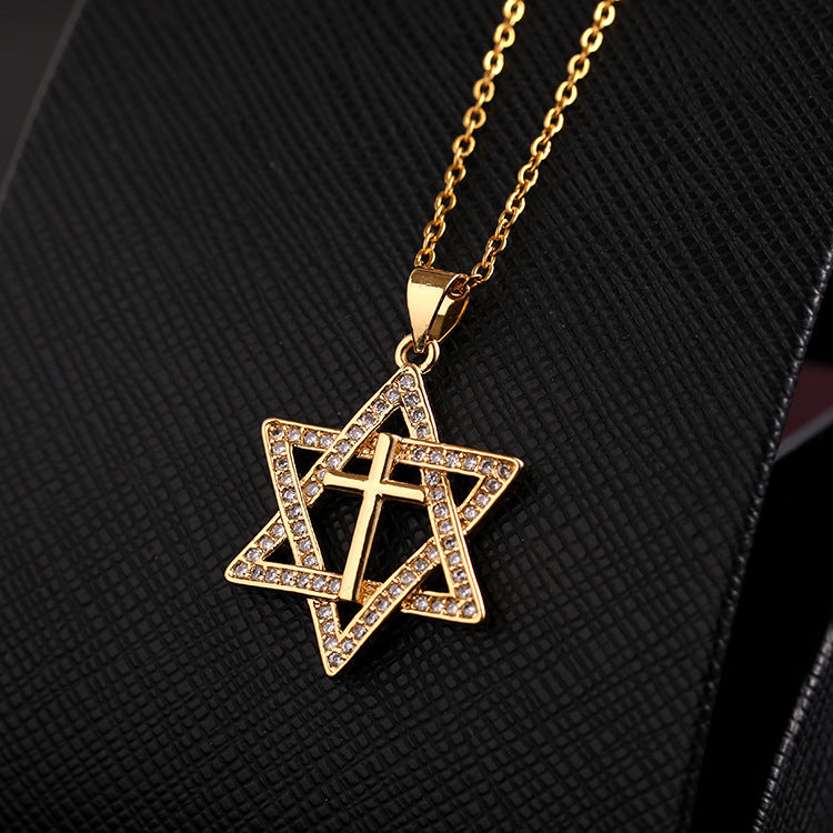 INS Vintage Gold Cross Necklace Personalized Pendant Zircon European and American Style Necklace Special-Interest Design Titanium Steel Clavicle Chain