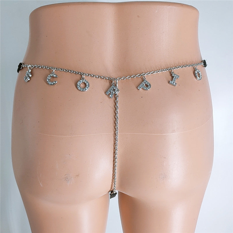 2025 FB 2110-2 2025 stainless steel twelve constellation rhinestone letter pendant waist chain underwear integrated combination thong