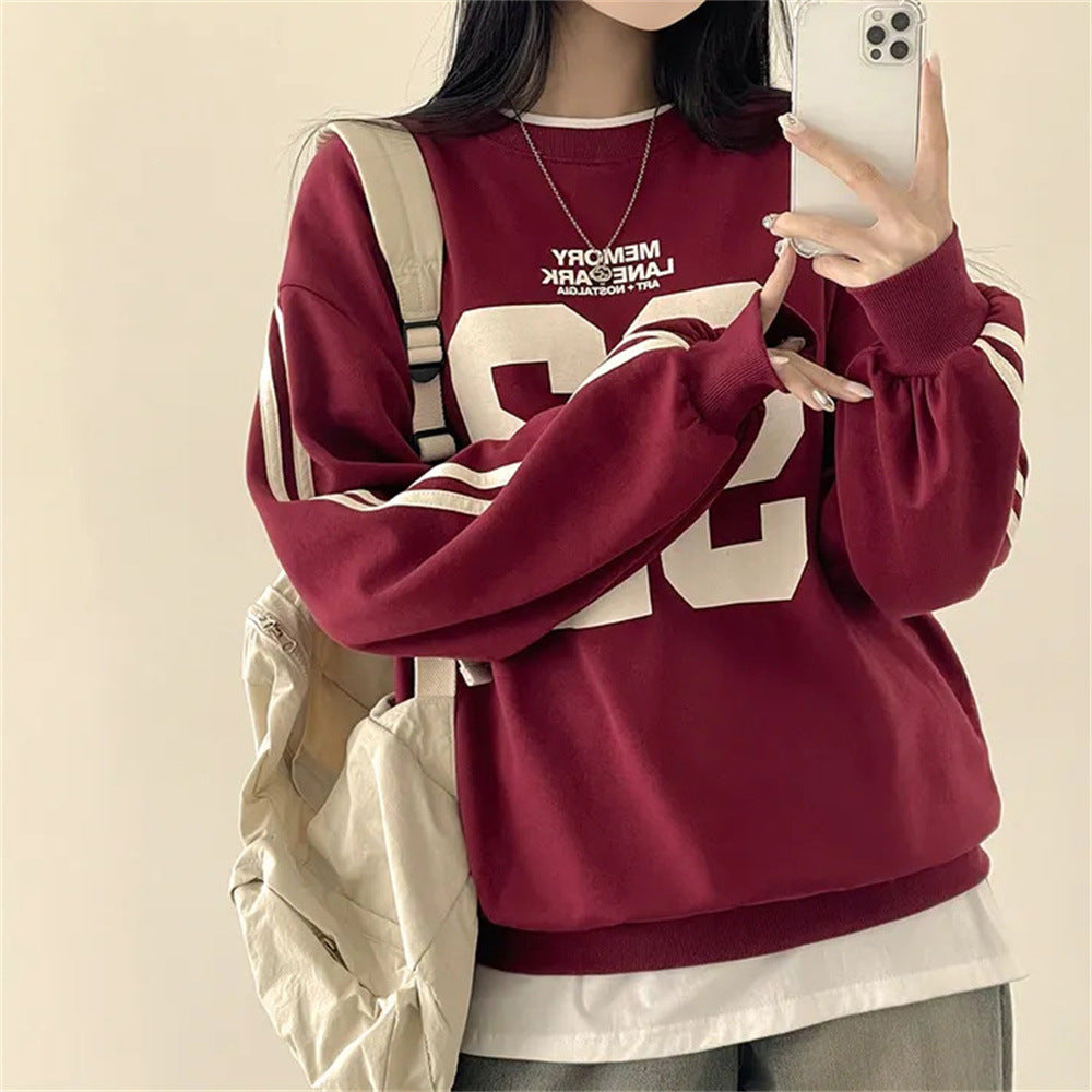 VAKKV Manufacturer popular autumn new product round neck sleeve splicing letter style casual loose Korean version sweater women's top student