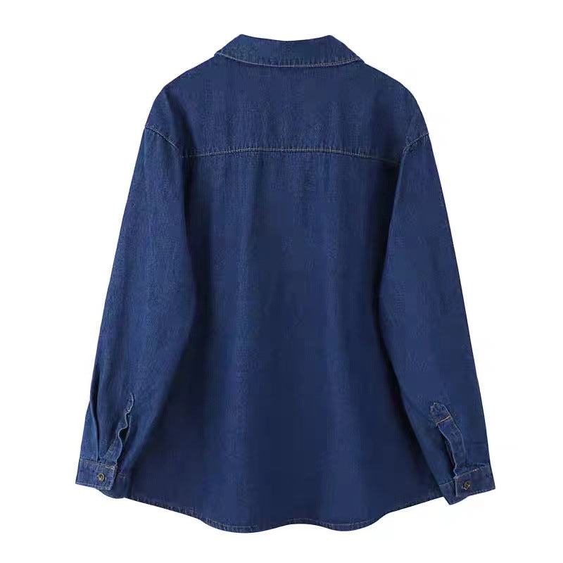 The wind blows in the middle of summer, Zhao Liying, the same blue denim shirt for women's 2025 spring and summer loose stacking shirts and tops