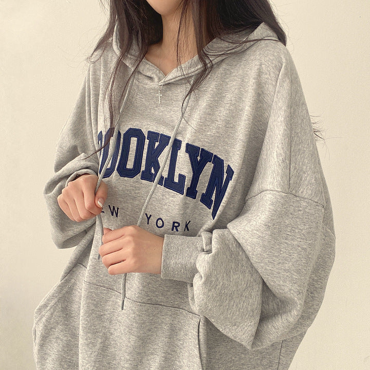 VAKKV Manufacturer wholesale hooded sweater women's Korean version of street temperament velvet casual versatile 2025n thin tide embroidery letter spring