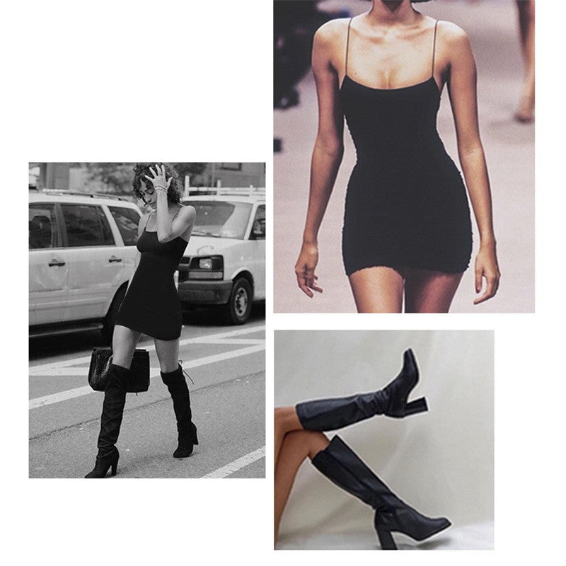 European and American Wish 2024 Summer Solid Color Sheath Strap Slim Fit Dress Women