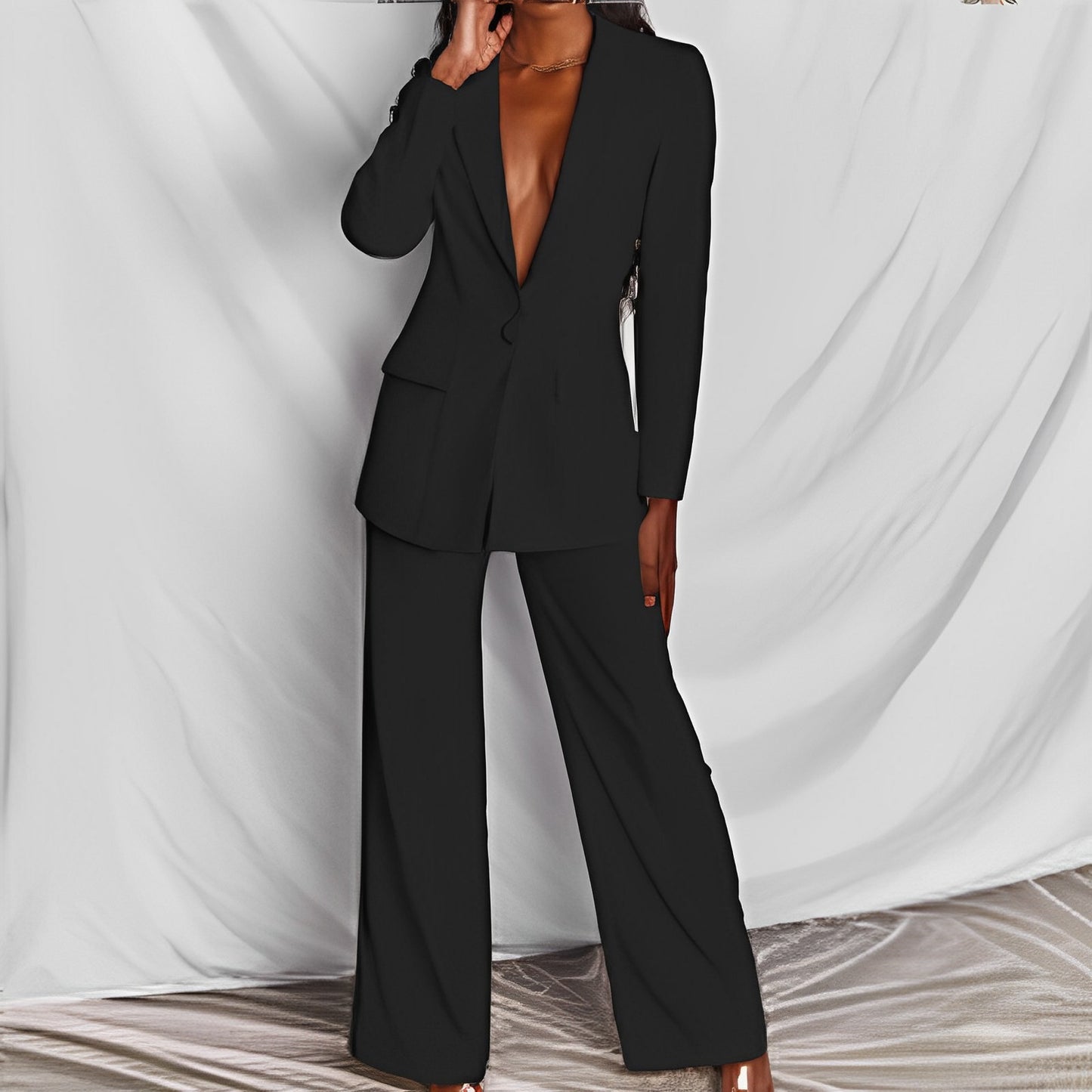 Zl1396 in Stock Autumn New Cross-Border Women's Clothing Stylish Temperament Long Sleeves Suit Straight-Leg Trousers Suit