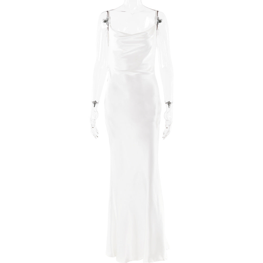 2025 Popular trade popular summer new satin dress suspender backless sexy slim evening dress long dress New