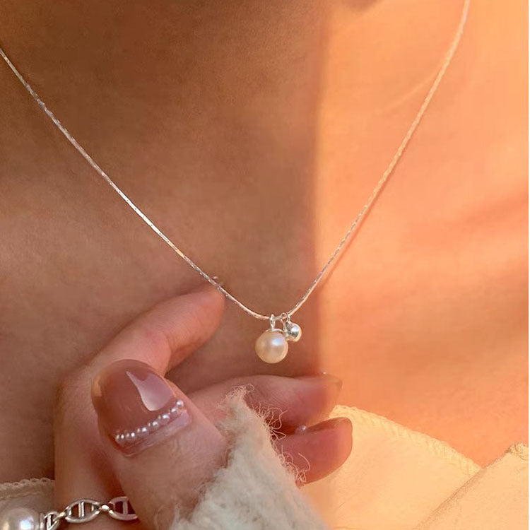 Ni Ni Same Style Pearl Necklace for Women Light Luxury Temperament High-Grade Clavicle Chain New Popular Niche Necklace