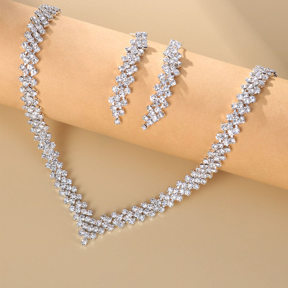 Cross-Border HOTan and NEWn Hot-Selling Ornament Full Diamond Necklace Suit All-Match Simple Bridal Rhinestone Clavicle Chain Neck Chain Choker