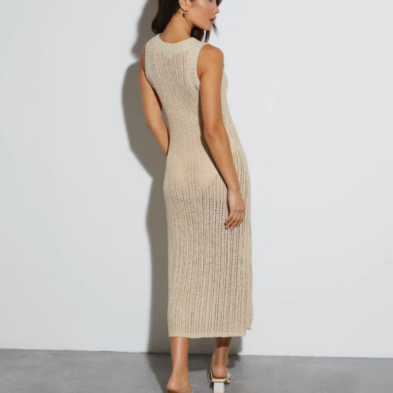 spring and summer new Popular trade hot n skirt women's sexy sleeveless perspective knitted dress women