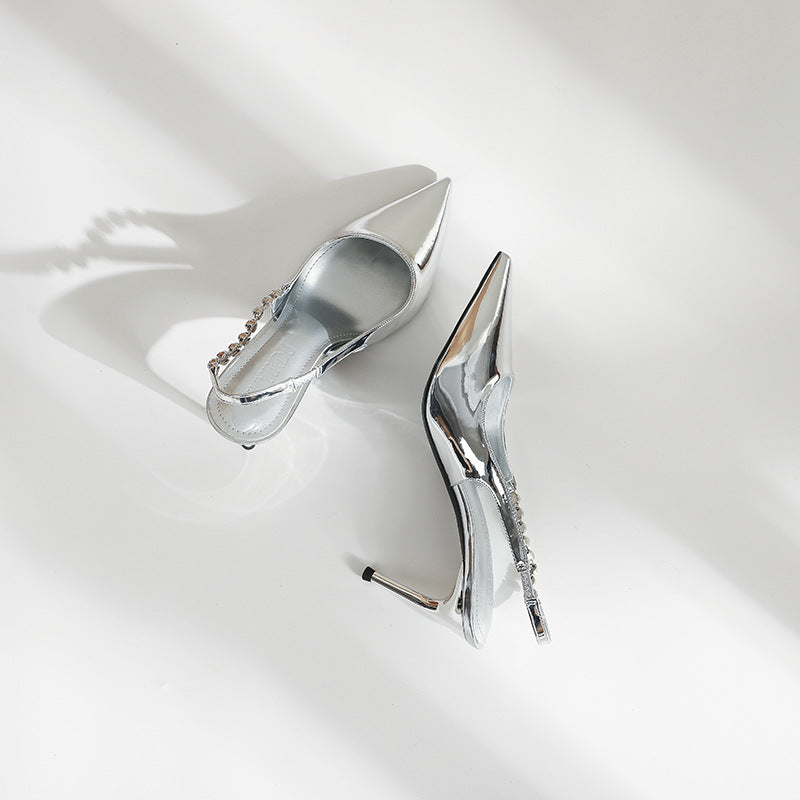 Low-Cut Silver Classy High Heels Women's Stiletto Heel High-Grade Daily Wear Beautiful Word with Pointed Toe Pumps