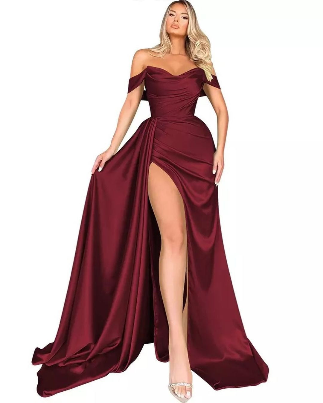 2025 direct sales New Popular trade banquet high split sexy host one-word shoulder thin party evening dress