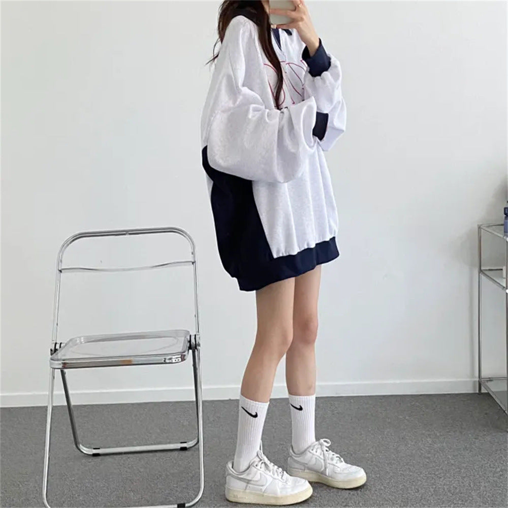 VAKKV Manufacturer 2025n trendy brand sweater women's loose contrasting colors couple versatile plus size loose niche lazy autumn leisure