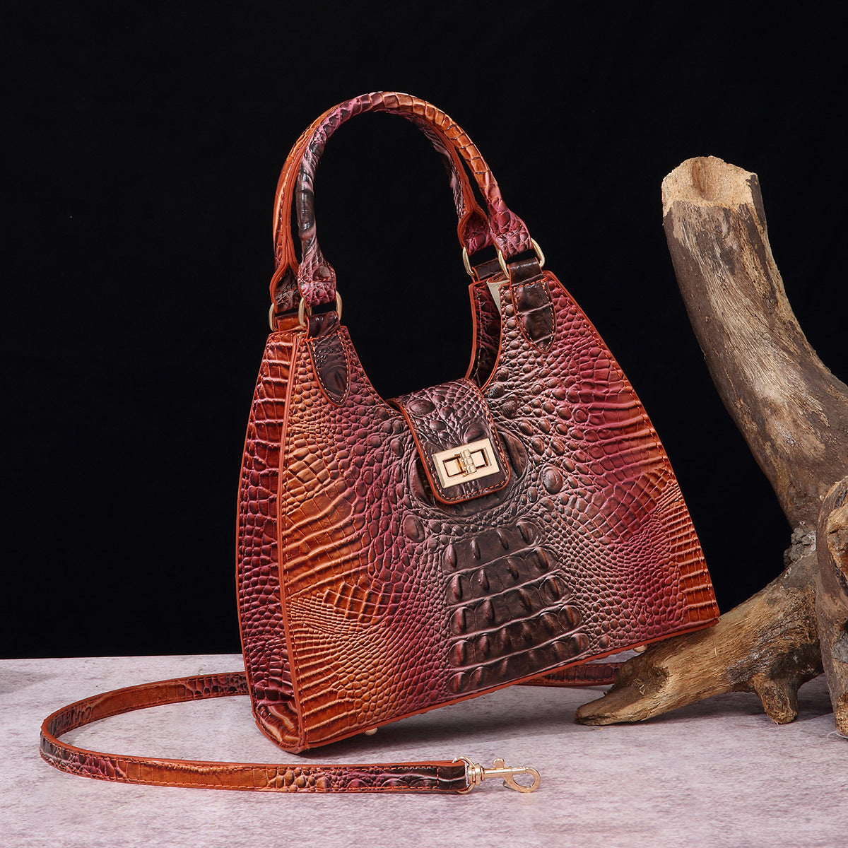 VAKKV Popularan, 2025n retro Middle East New independent station hand-held underarm bag method stick women's bag crocodile pattern Brahman