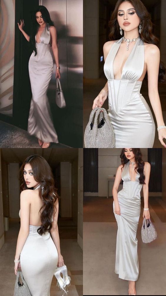 VAKKV Vintage Mermaid Halter Sleeveless Satin Backless Wedding Dresses v885