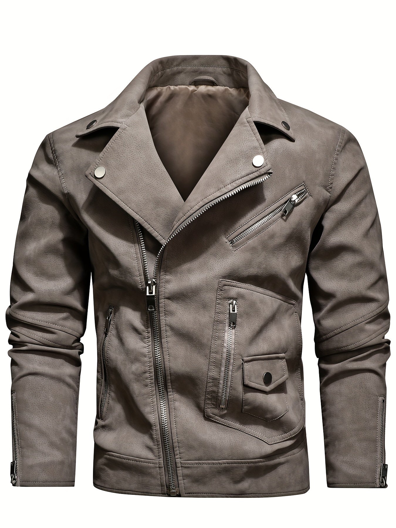 Mens Long Sleeve Lapel Thermal PU Leather Jacket with Zipper Pocket - Water-Resistant, Windproof, and Warm for Fall and Winter Outdoor Activities - Perfect for Casual Weekend Getaways and Going Out