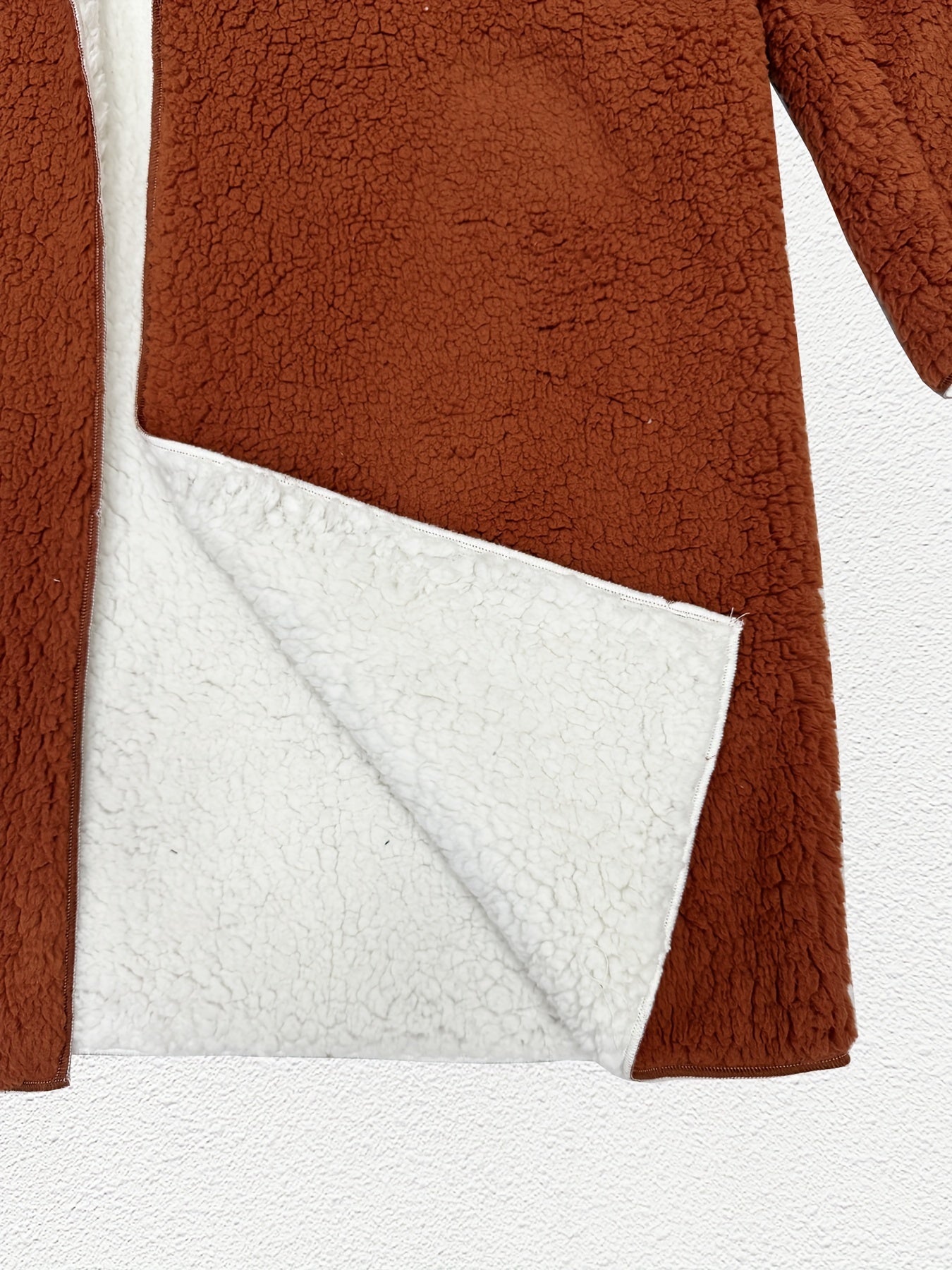 Color Block Open Front Hoodie Sherpa Coat, Casual Long Sleeve Coat For Fall & Winter, Women's Clothing