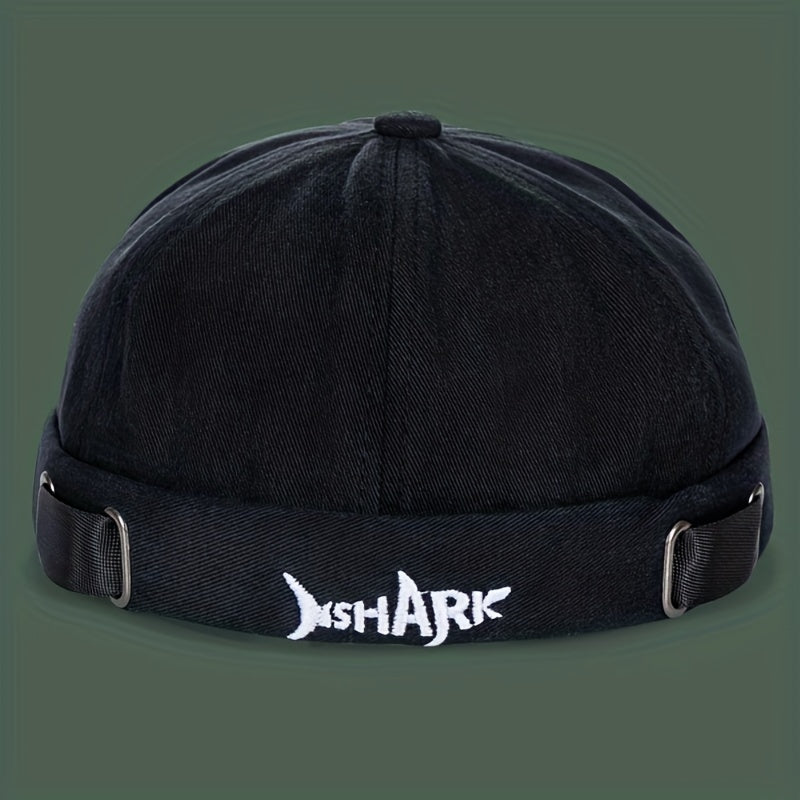 Shark Embroidered Cotton Beanies - Stylish Unisex Streetwear - Soft Breathable Fabric - Trendy Letter Design - Melon Cap Skullies for Men & Women