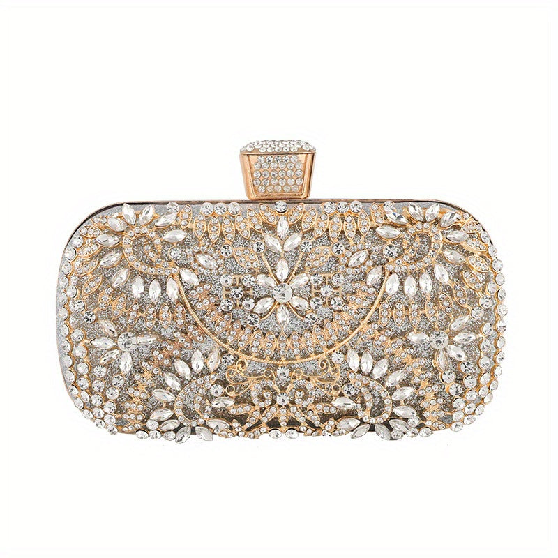 Elegant Hollow Rhinestone Flower Clutch: Fade-Resistant, Versatile Evening Bag with Buckle Closure for All Occasions