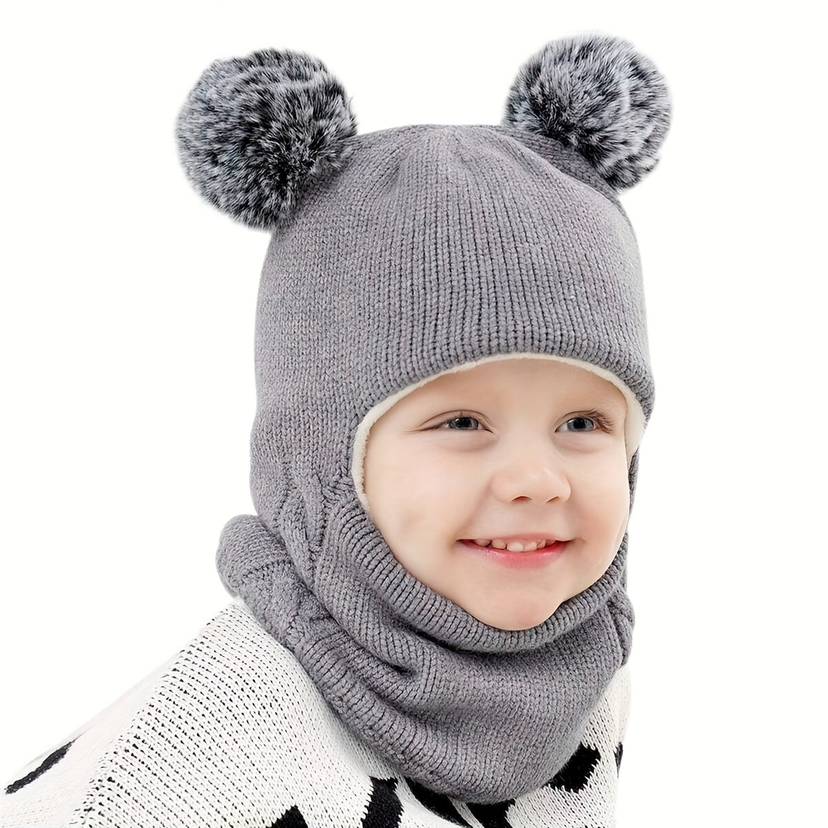 1pc Toddler Winter Beanie Hat Scarf, Kids Winter Warm Knit Hat With Pom, Children Soft Warm Beanie For Little Boys Girls Caps
