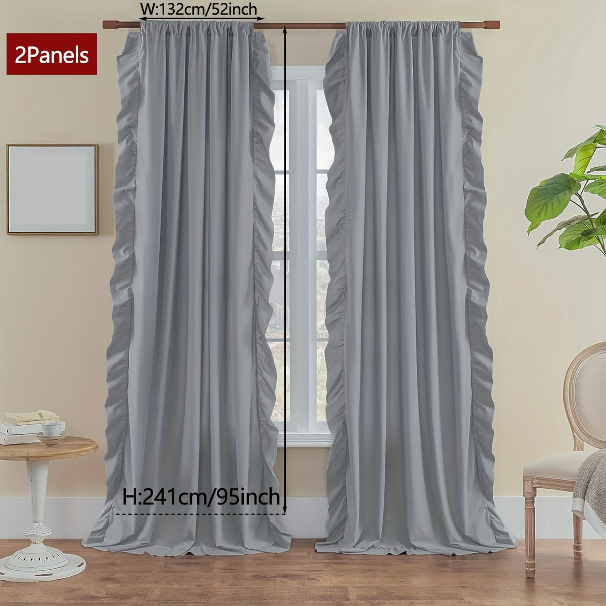 2-Panel French Romantic Ruffled Semi-Blackout Curtains - Elegant White Bay Window Balcony Decor for Living Room and Bedroom - Country Chic Home Decor with Soft Ruffles and Easy Hang Design