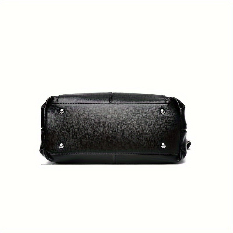 Women's Fashion Tote Handbag New Style - Soft PU Leather, Large Capacity Shoulder Bag with Zipper Closure and Optional Messenger Strap - Elegant and Versatile Ladies Purse - Black