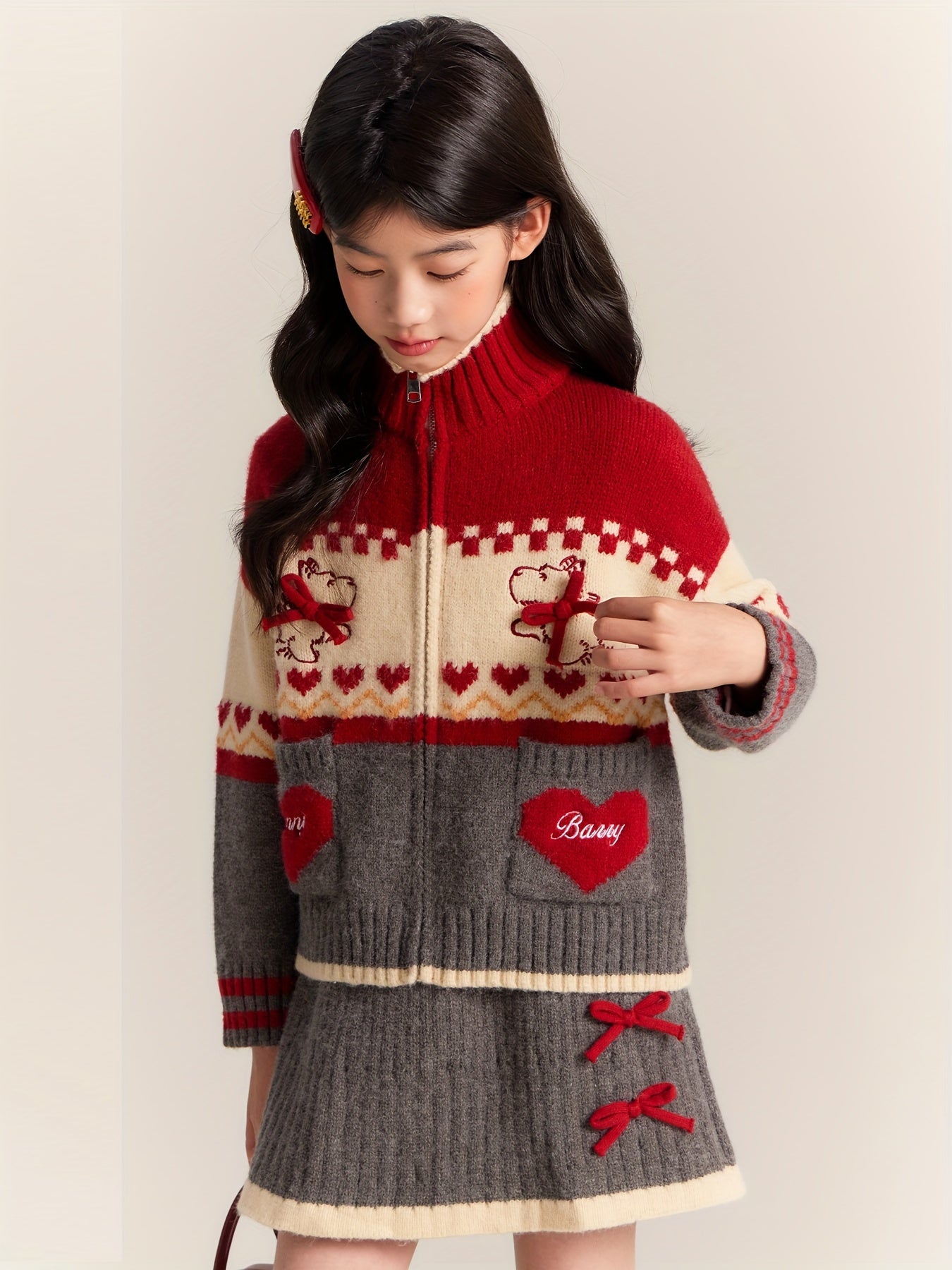 Little Girl Christmas Set Christmas Letter Embroidery Long Sleeve Sweatshirt Top + Skirt