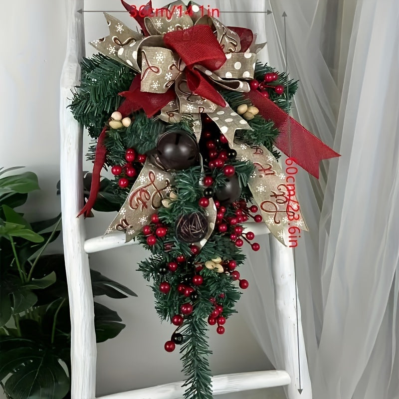 Elegant 23.62" Christmas Wreath - Perfect for Front Door, Wall & Window Decor | No Power Needed, Feather-Free Plastic, Christmas Decor