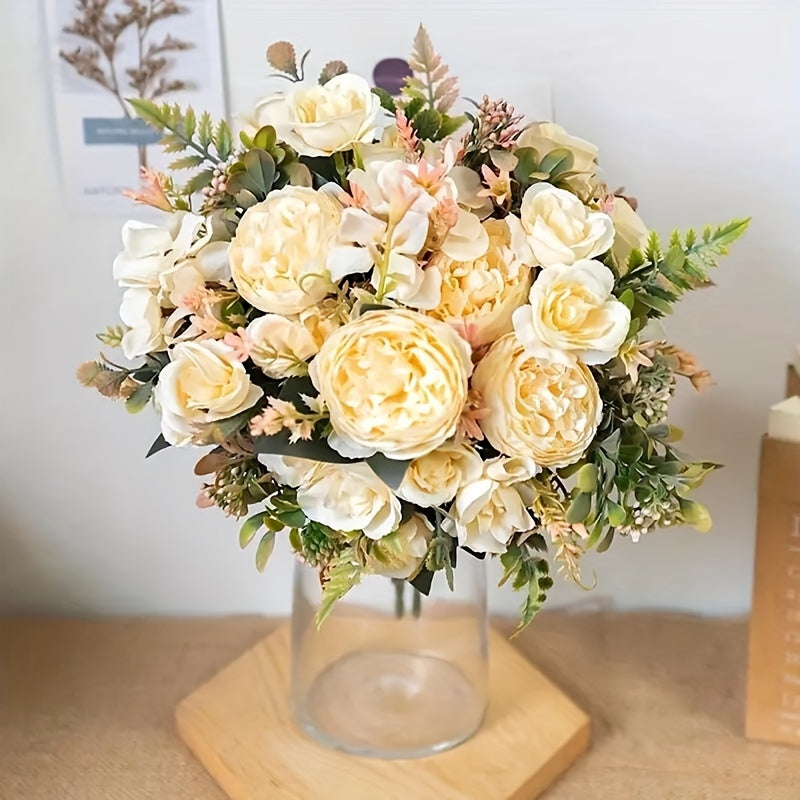 Elegant 2pcs Faux Peony & Rose Bouquets - Perfect for Home, Office, and Wedding Decor | No Battery Needed