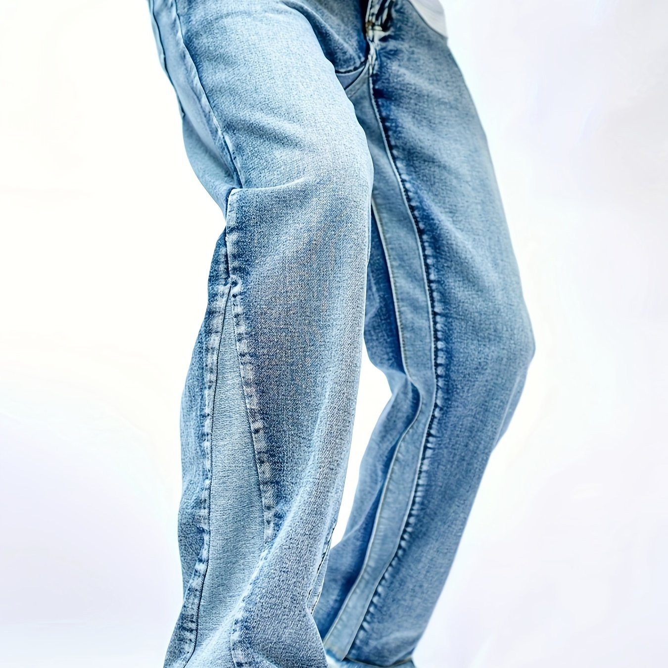 Stylish Spliced Straight Leg Jeans - Men's Fashionable Loose Fit Casual Pants with Personalized Touch - Versatile, Comfortable, and Trendy