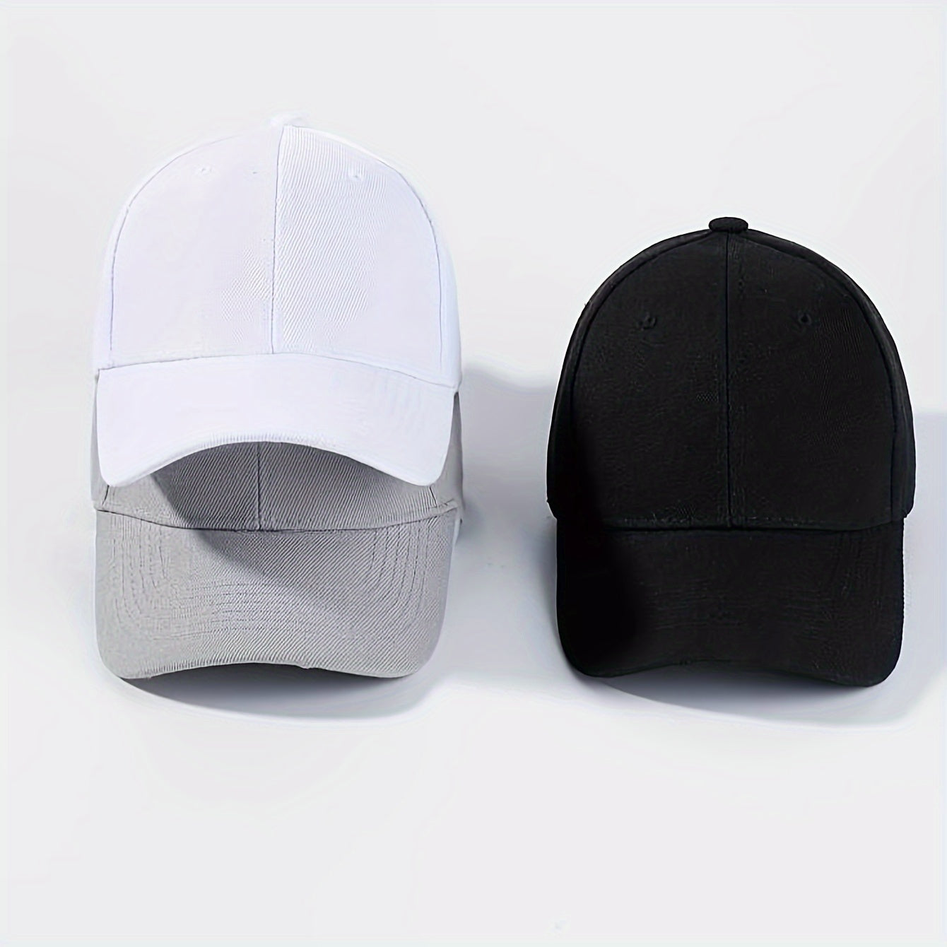 Buy 2 Get 1 Free, total of 3 pcs Classic Simple Plain Polyester Fiber Baseball Cap - Unisex Sports Cap for Outdoor Activities - Black, White, and Gray Colors