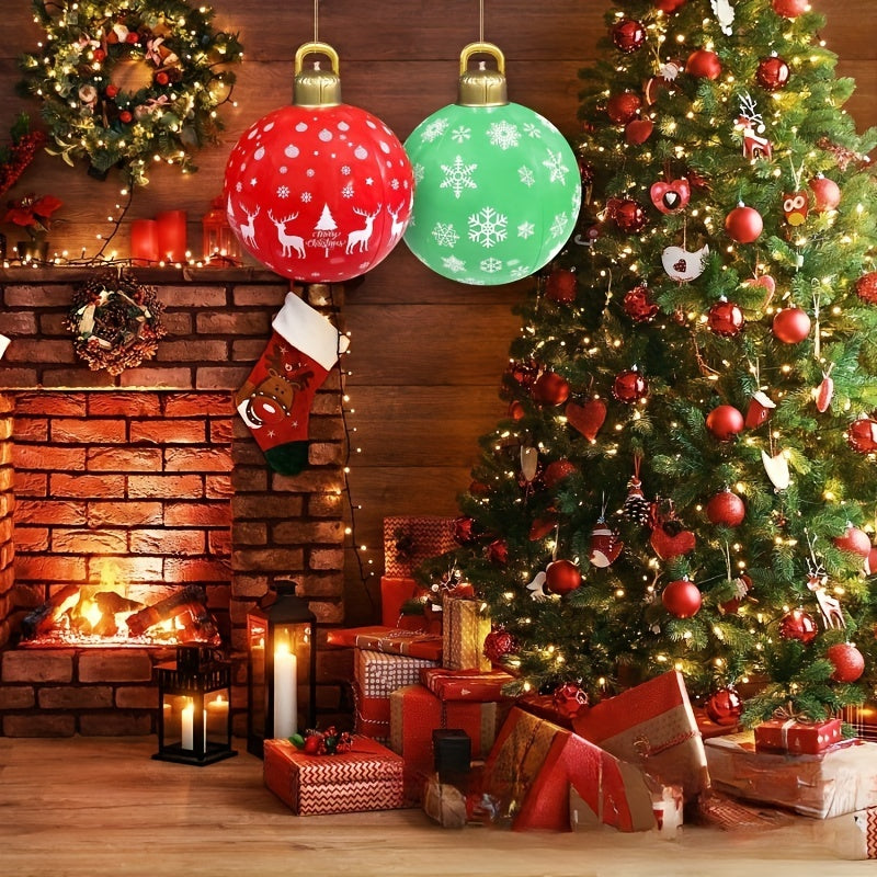 24-inch Large PVC Inflatable Christmas Ball, Firmly Standing Outdoor Decoration for Yard and Swimming Pool Holiday