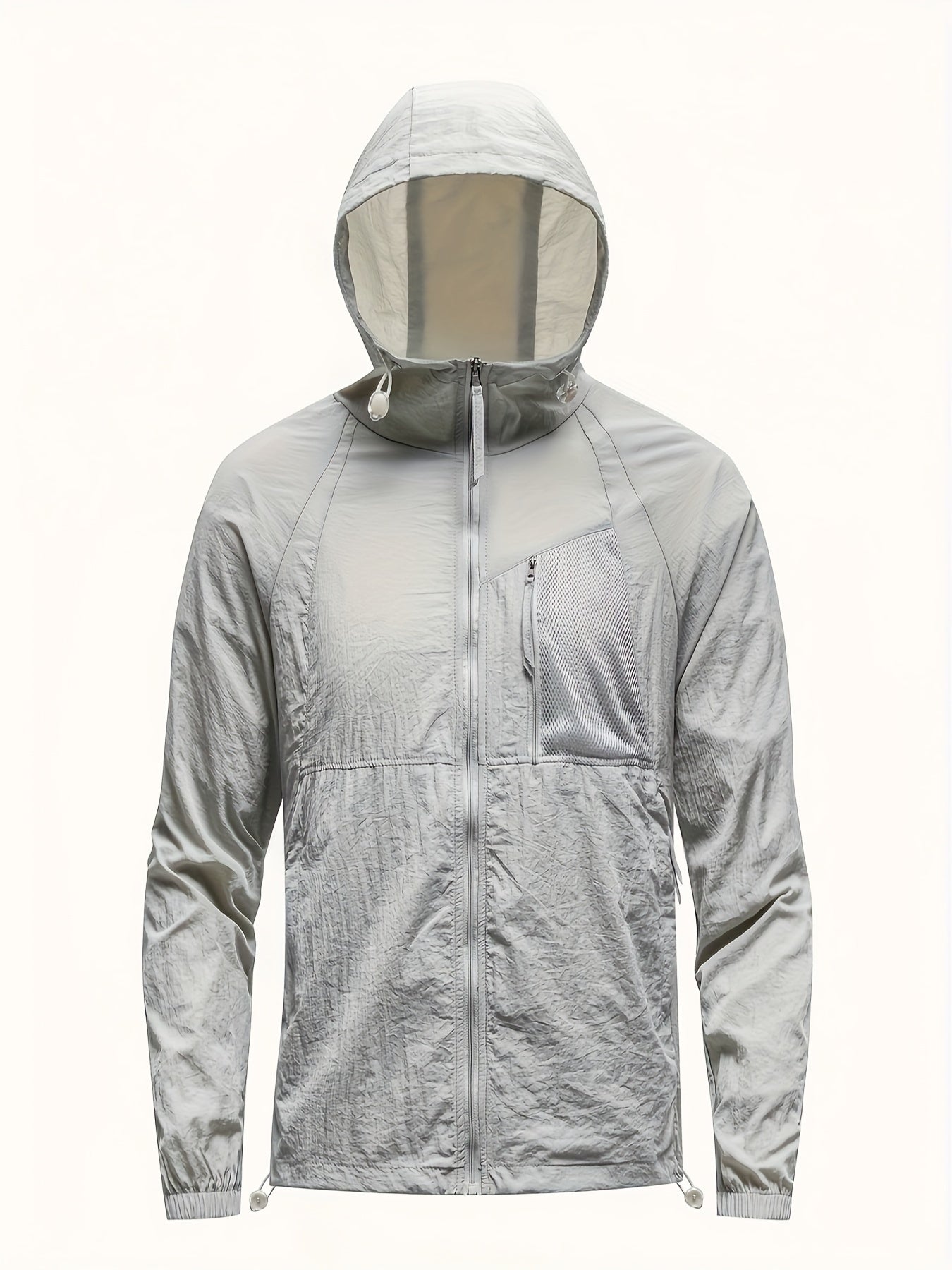 Men's Solid Color Hooded Long Sleeve Zipper Down Sun Protection Jacket With Pockets, Lightweight And Comfy Jacket Suitable For Outdoors Wear