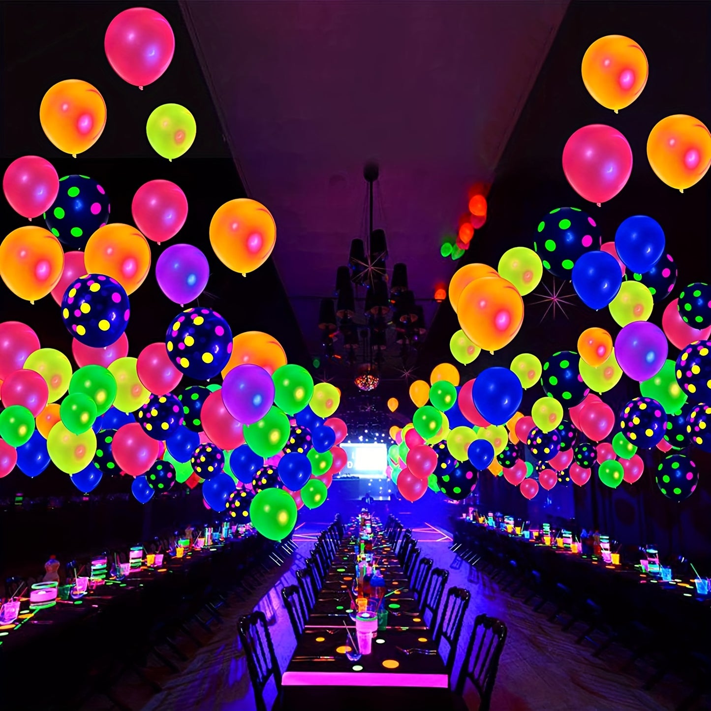 60pcs, Vibrant UV Neon Polka Dot Balloons - 12'' Glow-in-the-Dark Helium Latex Balloons with Luminous Effect - Perfect for Birthday, Wedding, Neon Party, and Glow Party Decorations and Supplies