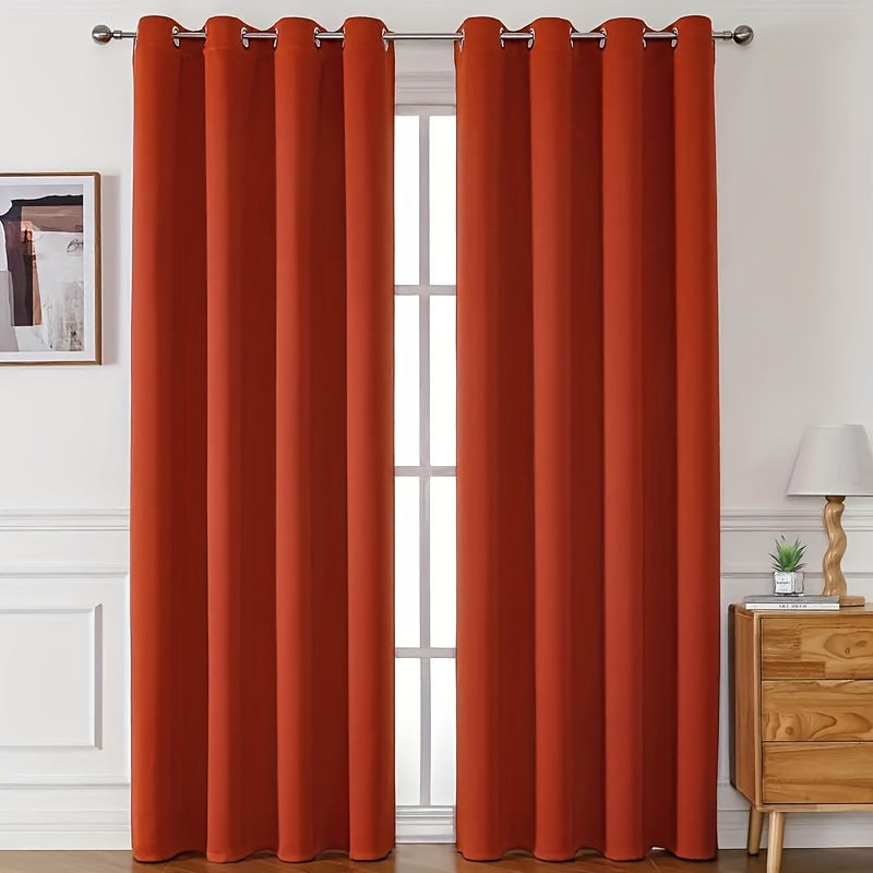 2PCS Holiday Daily Decoration Fabric Curtains, Grommet Top Solid Color Shading Curtain, Living Room Curtains, Bedroom Curtains, Office Home Decoration, Thermal Insulation Curtains