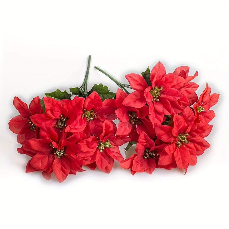 2pcs Poinsettias Artificial Poinsettia Flowers, 7 Heads Red Christmas Flowers, Fake Bush Poinsettia Flowers For Home Xmas Tree Table Centerpieces Wedding Decor