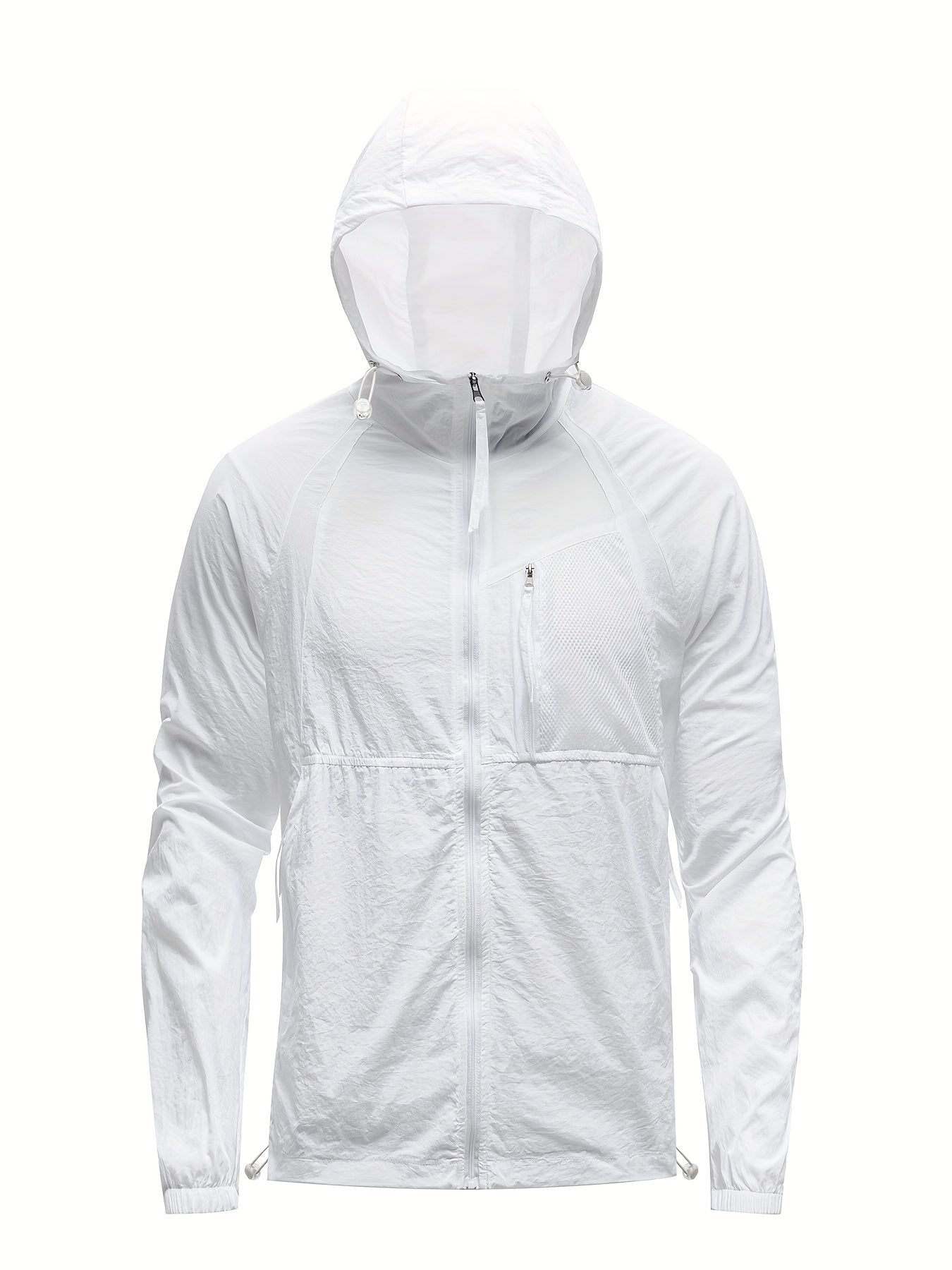Men's Solid Color Hooded Long Sleeve Zipper Down Sun Protection Jacket With Pockets, Lightweight And Comfy Jacket Suitable For Outdoors Wear