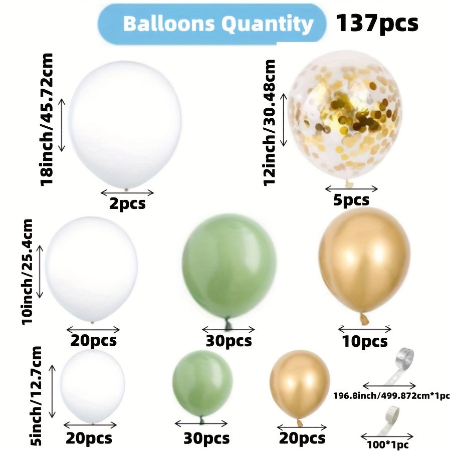 Elegant Sage & Olive Balloon Garland Kit 137pcs - No Power Needed, Perfect for Weddings, Birthdays, & Celebrations