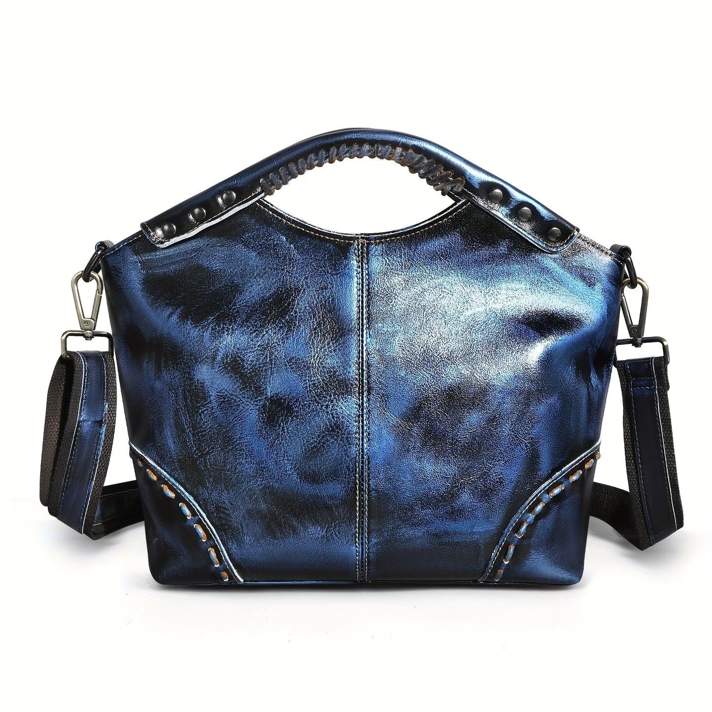 Vintage-Inspired Crazy Horse Leather Satchel Tote Bag for Women - Durable, Stitched, and Spacious with Removable Strap, Adjustable Shoulder Strap, and Polyester Lined Zippered Interior - Perfect for Work, School, or Daily Use