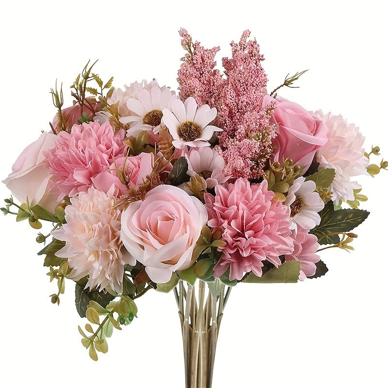 2pcs Artificial Faux Peony Rose Silk Flowers with Hydrangea Accents - Versatile Wedding & Engagement Floral Decor for Home, Living Room, Holiday & Year-Round Decor