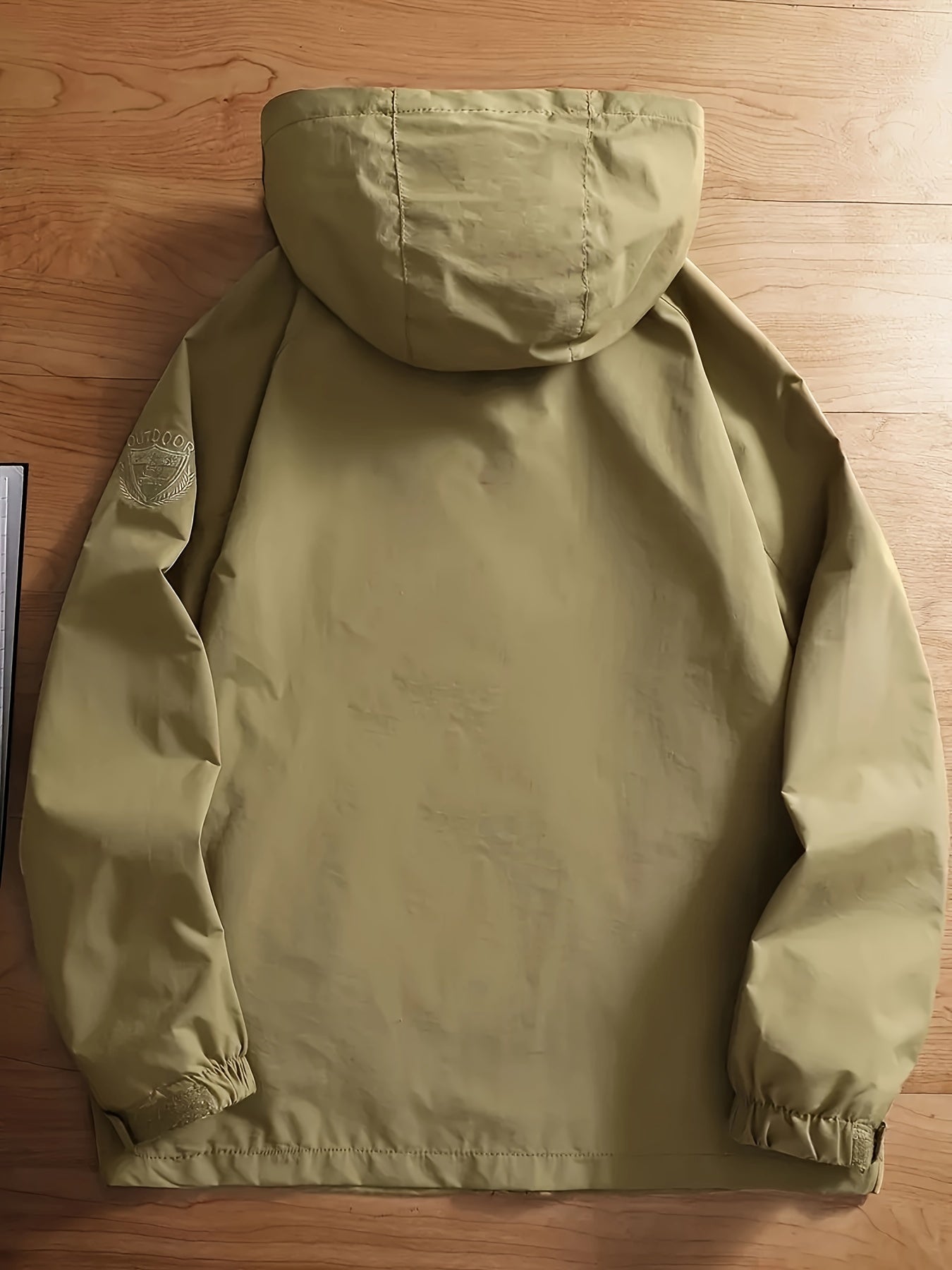 Men's Solid Hooded Long Sleeve And Zipper Down Windbreaker Jacket With Pockets And Detachable Hood, Casual And Chic Jackets For Outdoors Activities