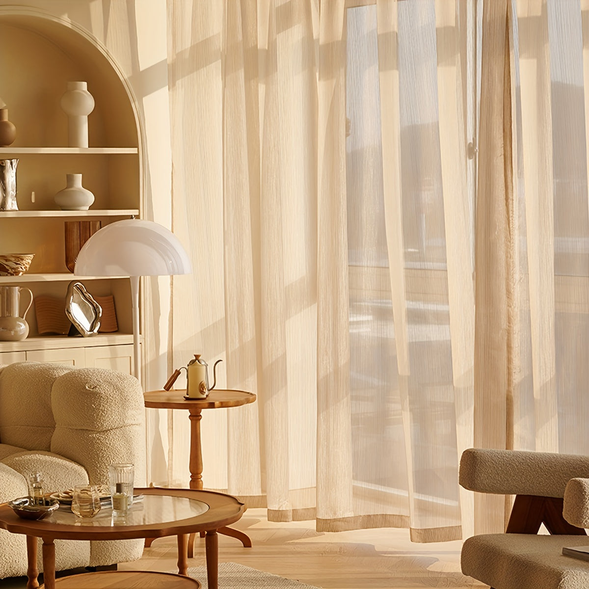 1-Panel Solid Color French Sheer Curtain - Elegant Rod Pocket Design, Light-Filtering, Balcony and Living Room Ready - Easy Installation, Bedroom and Floating Window Decoration Ideal