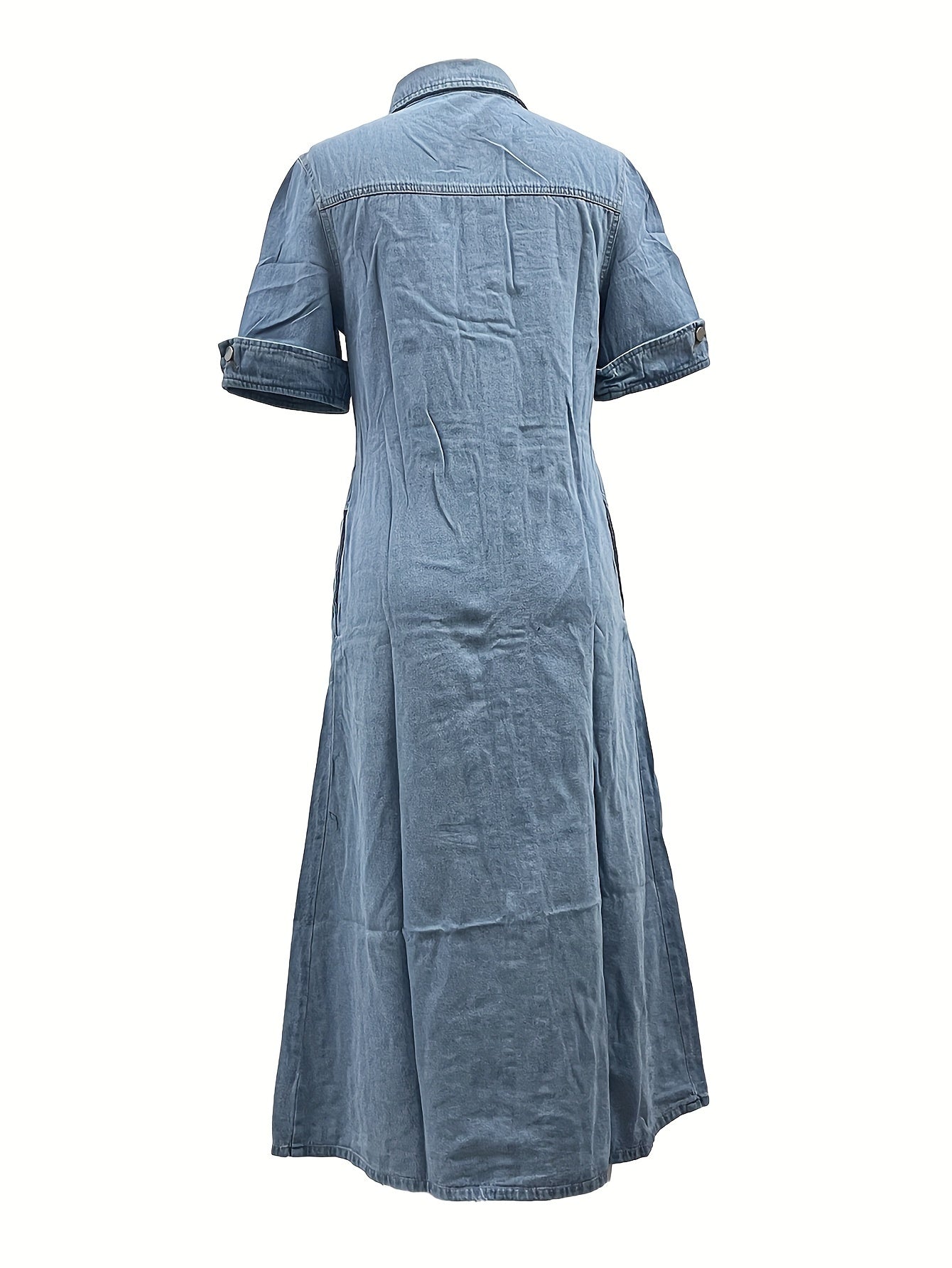 All-Year Chic: Washed Denim Dress with Flap Pocket - Durable, Easy-Care & Flattering Fit for Casual Elegance