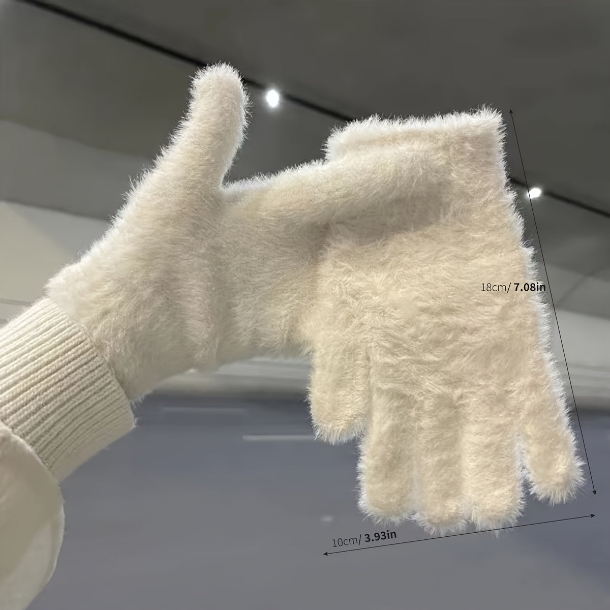 2pcs Elegant Solid Color Faux Mink Gloves - Warm, Stretchy Knit For Autumn & Winter | Non-Slip Grip, Perfect For Casual Outings