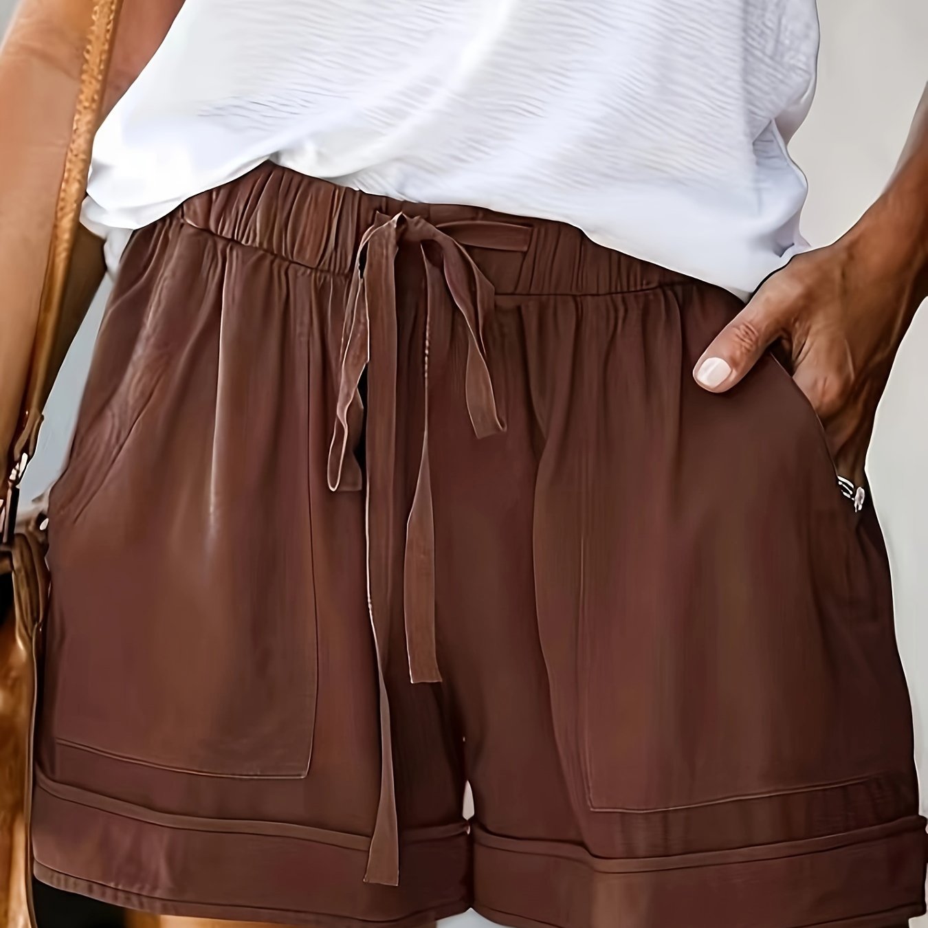 VAKKV Drawstring Elastic Waist Shorts, Casual Comfortable Shorts With Pockets For Summer, Women's Clothing