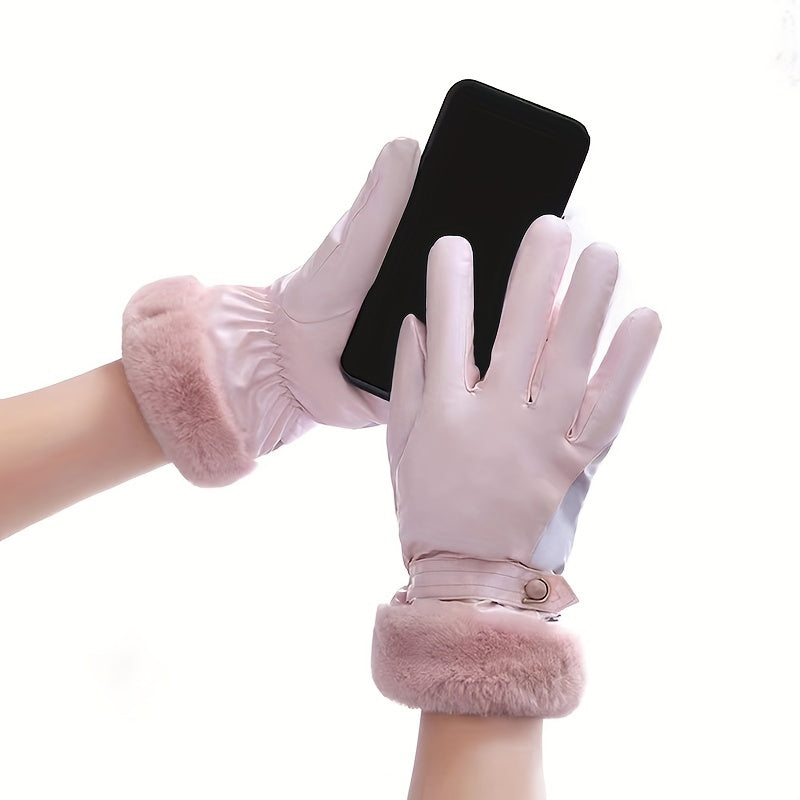 Thickening Plush Warm Cycling Gloves, Windproof & Waterproof Winter Gloves, Touch Screen Thermal Driving Gloves For Women