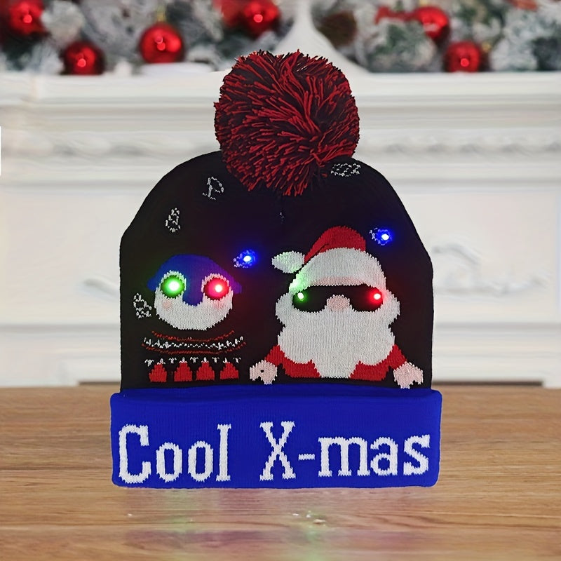 1PC LED Christmas Knitted Hat Light Up Xmas Beanie Cap Unisex Winter Beanie Sweater Hat with Colorful LEDs for Christmas New Year