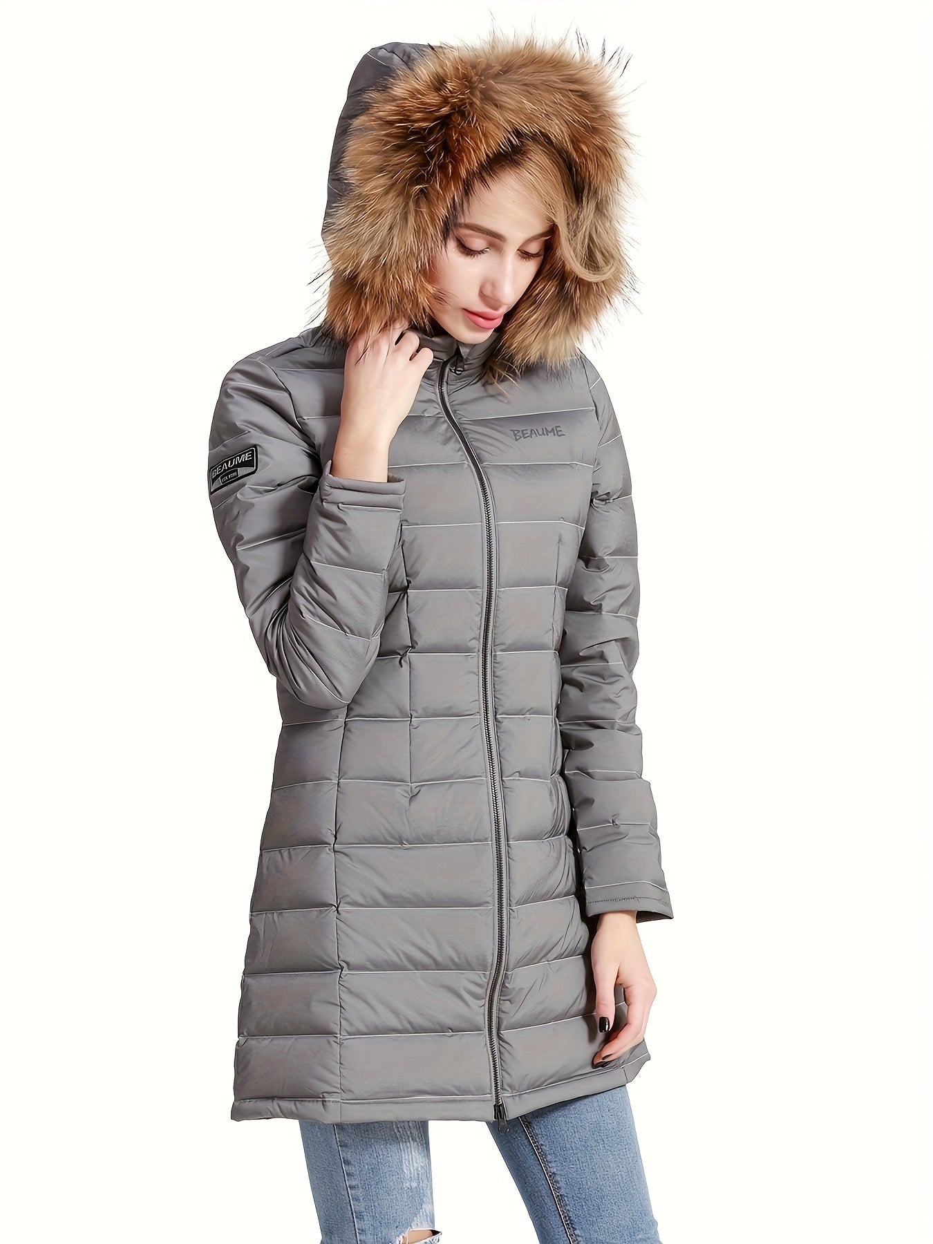 Ladies Long Down Hooded Jacket, Thickened Winter Packable Puffer Jacket, Windproof Warm Outwear Coat, Women's Clothing