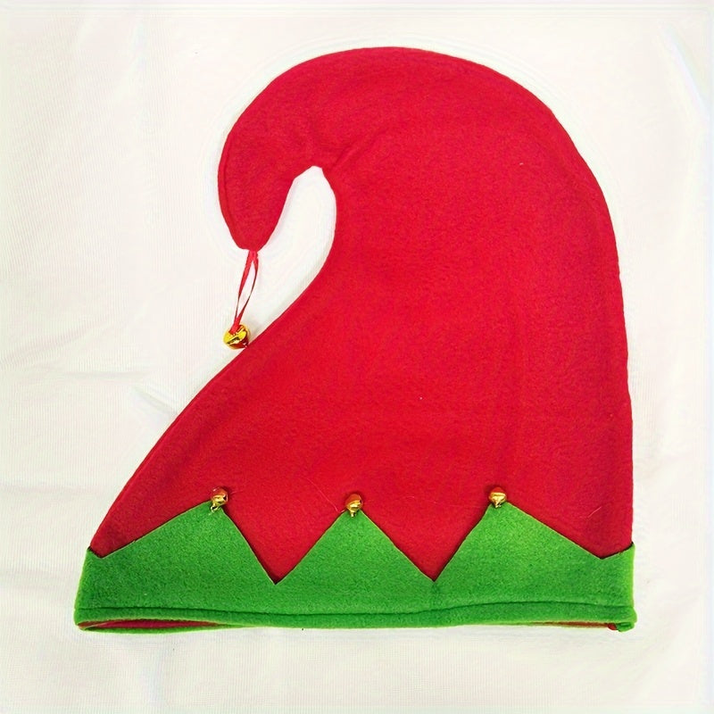 1pc, Christmas Elf Hat Christmas Elf Style Hat Red Green Hat Flannelette Bell Festival Party Headwear, Christmas Deocrations, Navidad, Headwear, Daily Party Supplies, Party Home Supplies, Party Gifts, Holiday Supplies, Festival Supplies