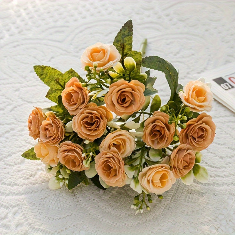 Artificial Silk Rose Bouquets for Home Decor - All-Season Faux Flowers for Living Room, Christmas, Halloween, Easter, Hanukkah, Thanksgiving Decorations, DIY Wedding & Event Centerpieces, No Container Included