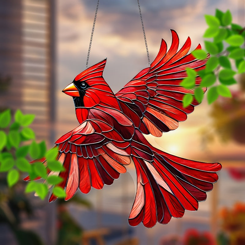 Christmas Cardinal Bird Suncatcher - 8" Hanging Animal Decoration, Gift for Mom, Birthday Present for Her, Inspiring Retirement Gifts for Women, Holiday Home & Wall Decor, Festive Room Ornament